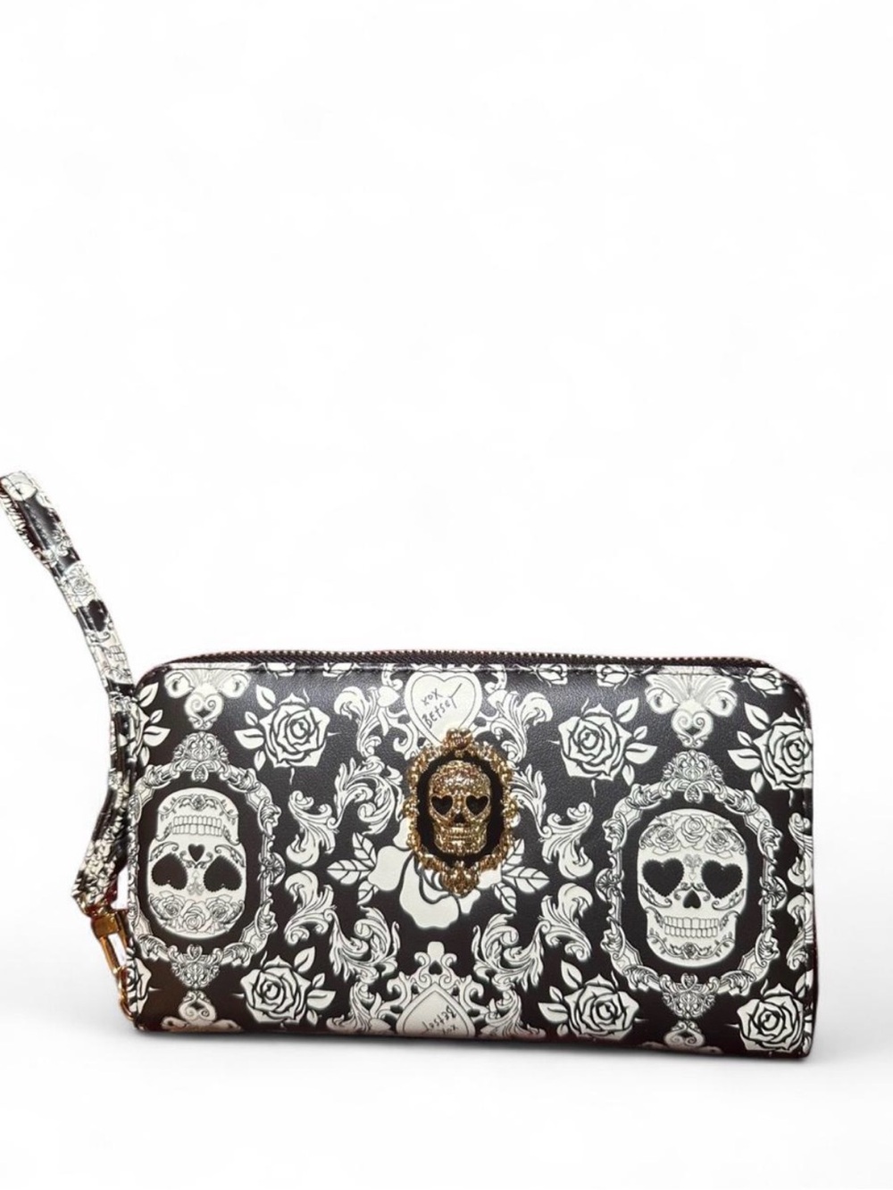 Betsey Johnson Black & White Skull Zip Wristlet
